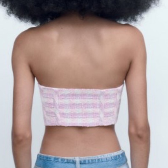 Zara woman’s pink/purple texture plaid corset tweed tube crop top - Picture 4 of 16